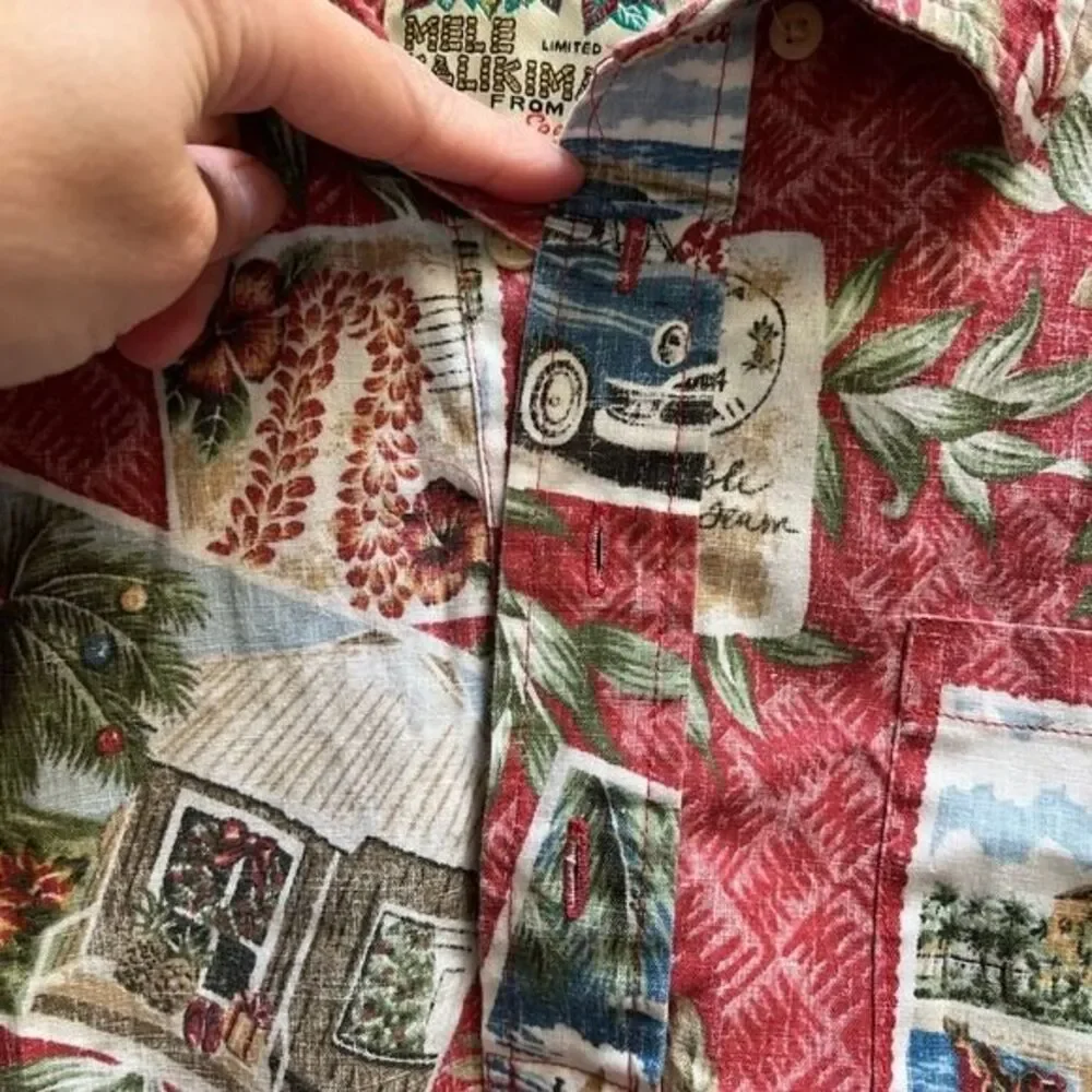 Reyn Spooner Mele Kalikimaka 2014 Hawaiian Xmas Santa Hula Woody Surf Shirt L